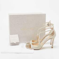 مملوكة مسبقًا صندل جيمي تشو أزيا غليتر فضي ميتاليك مقاس 39.5