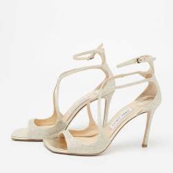 مملوكة مسبقًا صندل جيمي تشو أزيا غليتر فضي ميتاليك مقاس 39.5