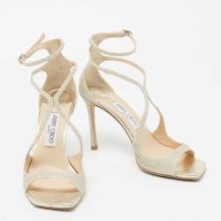 مملوكة مسبقًا صندل جيمي تشو أزيا غليتر فضي ميتاليك مقاس 39.5