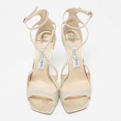 مملوكة مسبقًا صندل جيمي تشو أزيا غليتر فضي ميتاليك مقاس 39.5