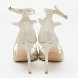 مملوكة مسبقًا صندل جيمي تشو أزيا غليتر فضي ميتاليك مقاس 39.5