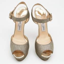 Pre Owned صندل جيمي تشو غليتر ذهبي نعل سميك مقاس 39