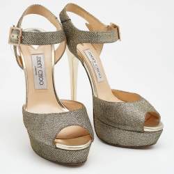 Pre Owned صندل جيمي تشو غليتر ذهبي نعل سميك مقاس 39