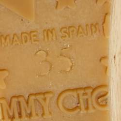 Pre Owned حذاء كعب عالي جيمي تشو بابينا شعر حصان مطبوع نقشة الفهد وحافة جلد لامع كعب روكي فليني مقاس 35