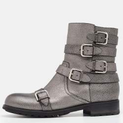 مملوكة مسبقًا حذاء بوت للكاحل جيمي تشو داوسون جلد رصاصي منقوش بإبزيم مزين مقاس 39