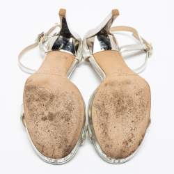 Pre Owned Jimmy Choo Metallic Silver Leather Minny Ankle Strap Sandals Size 37