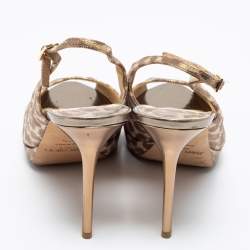 Jimmy Choo Beige/Brown Leopard Print Leather Platform Peep Toe Slingback Sandals Size 39.5