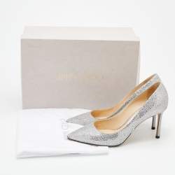 Pre Owned Jimmy Choo Metallic Silver Coarse Glitter Romy Pumps Size 38.5