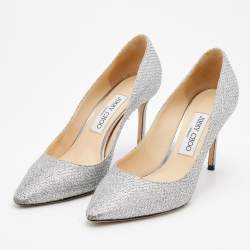 Pre Owned Jimmy Choo Metallic Silver Coarse Glitter Romy Pumps Size 38.5