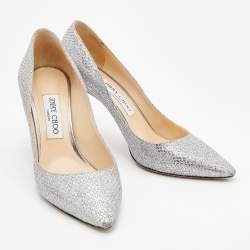 Pre Owned Jimmy Choo Metallic Silver Coarse Glitter Romy Pumps Size 38.5