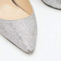 Pre Owned Jimmy Choo Metallic Silver Coarse Glitter Romy Pumps Size 38.5