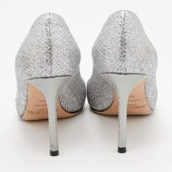 Pre Owned Jimmy Choo Metallic Silver Coarse Glitter Romy Pumps Size 38.5