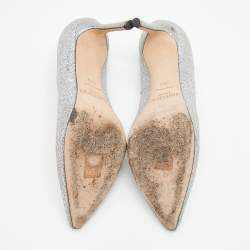 Pre Owned Jimmy Choo Metallic Silver Coarse Glitter Romy Pumps Size 38.5