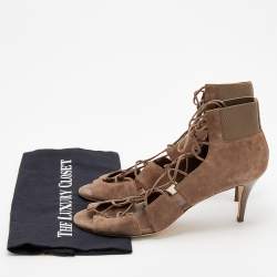 مملوكة مسبقًا Jimmy Choo Dark Khaki Suede Myrtle Ankle Wrap Sandals Size 40