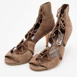 مملوكة مسبقًا Jimmy Choo Dark Khaki Suede Myrtle Ankle Wrap Sandals Size 40