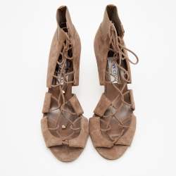 مملوكة مسبقًا Jimmy Choo Dark Khaki Suede Myrtle Ankle Wrap Sandals Size 40