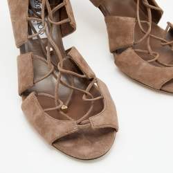 مملوكة مسبقًا Jimmy Choo Dark Khaki Suede Myrtle Ankle Wrap Sandals Size 40