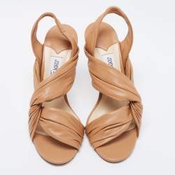 Pre Owned Jimmy Choo Beige Leather Leila Slingback Sandals Size 36