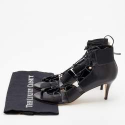 Pre Owned Jimmy Choo Black Leather Myrtle Ankle Wrap Sandals Size 40