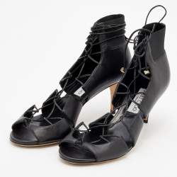 Pre Owned Jimmy Choo Black Leather Myrtle Ankle Wrap Sandals Size 40