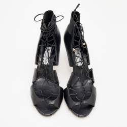 Pre Owned Jimmy Choo Black Leather Myrtle Ankle Wrap Sandals Size 40