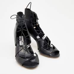 Pre Owned Jimmy Choo Black Leather Myrtle Ankle Wrap Sandals Size 40
