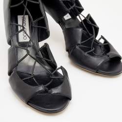 Pre Owned Jimmy Choo Black Leather Myrtle Ankle Wrap Sandals Size 40