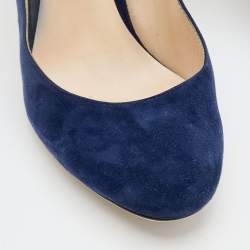 Pre Owned حذاء كعب عالي جيمي تشو جورجيا سويدي أزرق كحلي مقدمة مستديرة مقاس 38.5