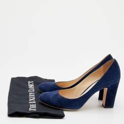 Pre Owned حذاء كعب عالي جيمي تشو جورجيا سويدي أزرق كحلي مقدمة مستديرة مقاس 38.5