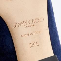 Pre Owned حذاء كعب عالي جيمي تشو جورجيا سويدي أزرق كحلي مقدمة مستديرة مقاس 38.5