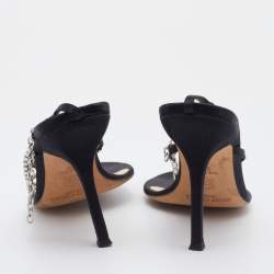 Pre Owned Jimmy Choo Silver/Black Crystals And Satin Strappy Sandals Size 38