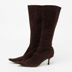 Pre Owned Jimmy Choo Brown Suede Calf Length Boots Size 38.5