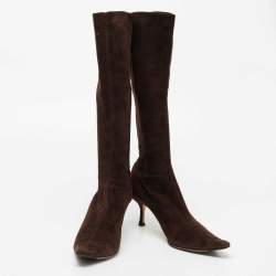 Pre Owned Jimmy Choo Brown Suede Calf Length Boots Size 38.5