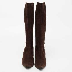 Pre Owned Jimmy Choo Brown Suede Calf Length Boots Size 38.5