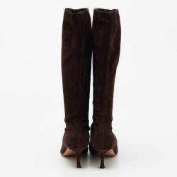 Pre Owned Jimmy Choo Brown Suede Calf Length Boots Size 38.5
