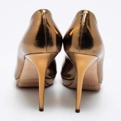 Pre Owned Jimmy Choo Gold Leather Luna Peep Toe Pumps Size 39 