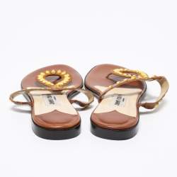 Pre Owned Jimmy Choo Brown Leather Crystal Embellished Thong Flats Size 39