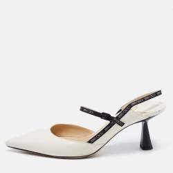 Pre Owned Jimmy Choo White Leather Ray Pointed Toe Slingback Sandals Size 38