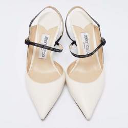 Pre Owned Jimmy Choo White Leather Ray Pointed Toe Slingback Sandals Size 38