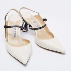 Pre Owned Jimmy Choo White Leather Ray Pointed Toe Slingback Sandals Size 38
