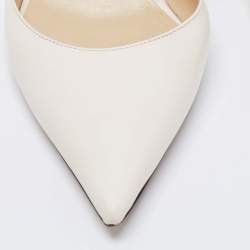 Pre Owned Jimmy Choo White Leather Ray Pointed Toe Slingback Sandals Size 38