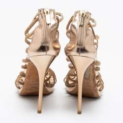 Pre Owned Jimmy Choo Gold Leather and Suede Strappy Sandals Size 38.5