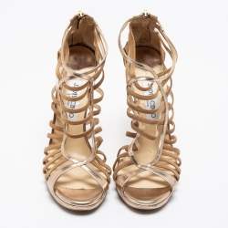 Pre Owned Jimmy Choo Gold Leather and Suede Strappy Sandals Size 38.5