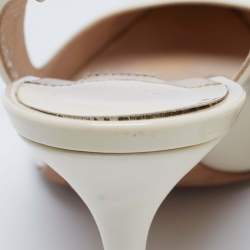 Pre Owned Jimmy Choo Cream Patent Leather Buckle Slingback Sandals Size 37
