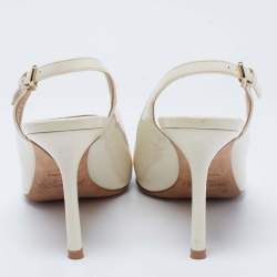 Pre Owned Jimmy Choo Cream Patent Leather Buckle Slingback Sandals Size 37