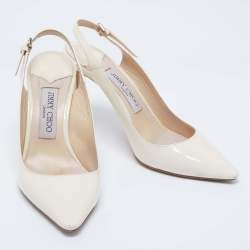 Pre Owned Jimmy Choo Cream Patent Leather Buckle Slingback Sandals Size 37