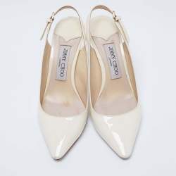 Pre Owned Jimmy Choo Cream Patent Leather Buckle Slingback Sandals Size 37