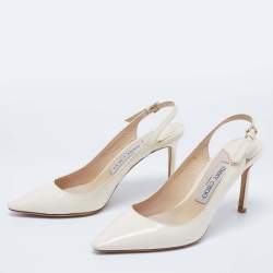 Pre Owned Jimmy Choo Cream Patent Leather Buckle Slingback Sandals Size 37