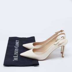 Pre Owned Jimmy Choo Cream Patent Leather Buckle Slingback Sandals Size 37
