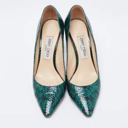 مملوكة مسبقًا Jimmy Choo Green/Black Python Leather Anouk Pointed Toe Pumps Size 38.5